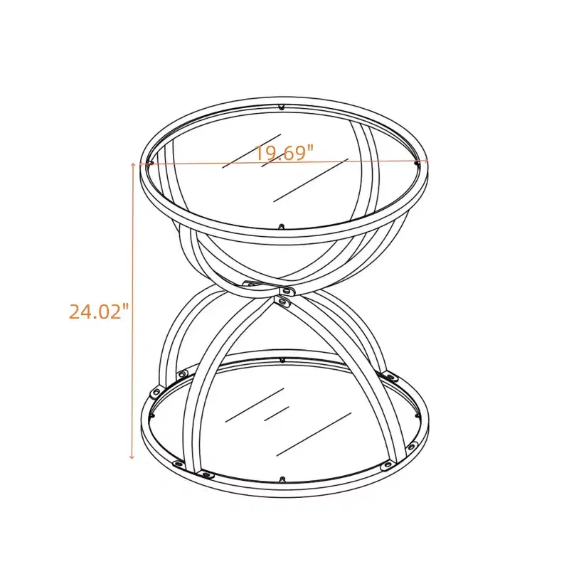 GDFStudio Leda 19.69'' Modern Glass Side Table with 2 Tiers, Ring-Shaped Frames
