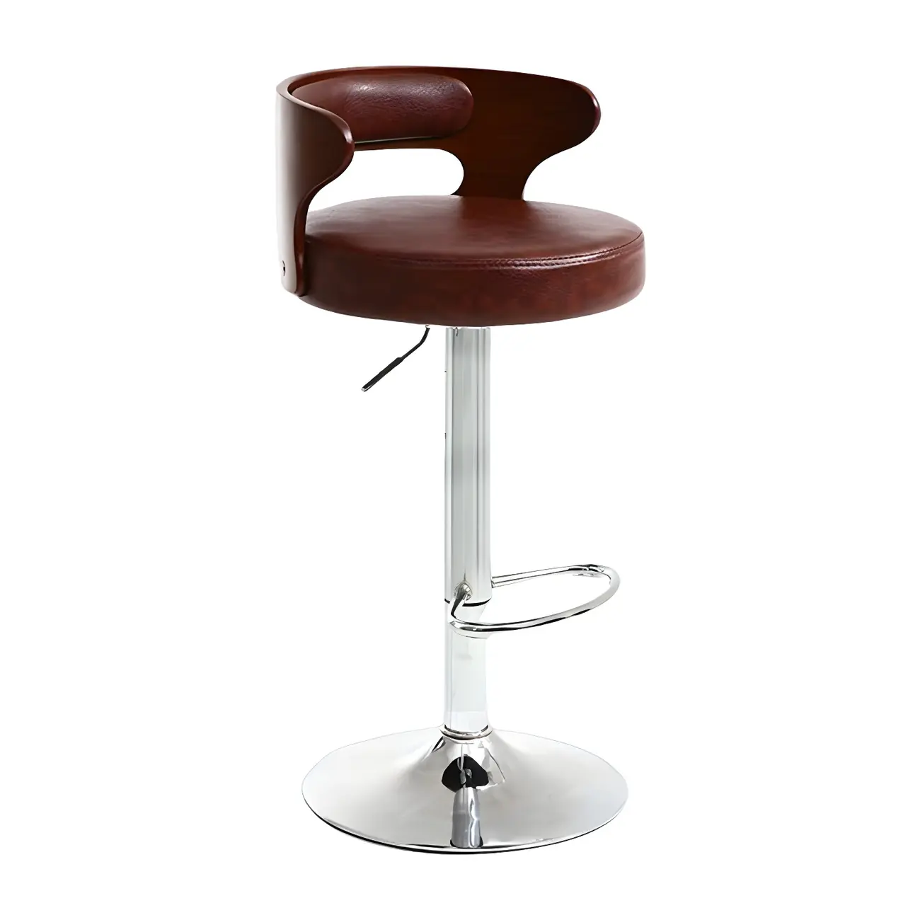 Adjustable Round Leather Swivel Bar Stools with Back