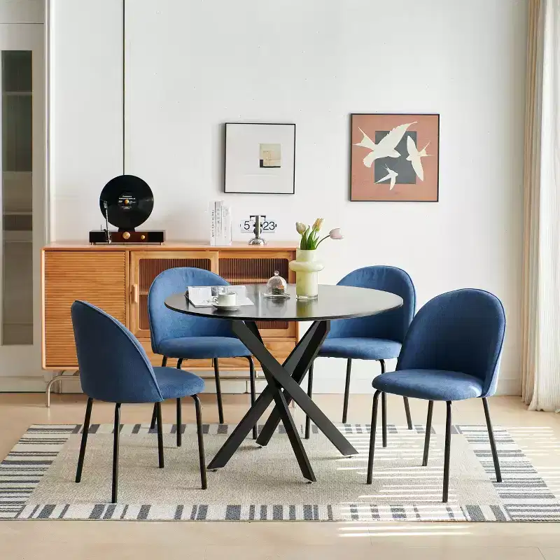42.1 Round Dining Table, Mid-Century End Table Coffee Table with Metal Cross Legs, Kitchen Table for 4-6 - ModernLuxe