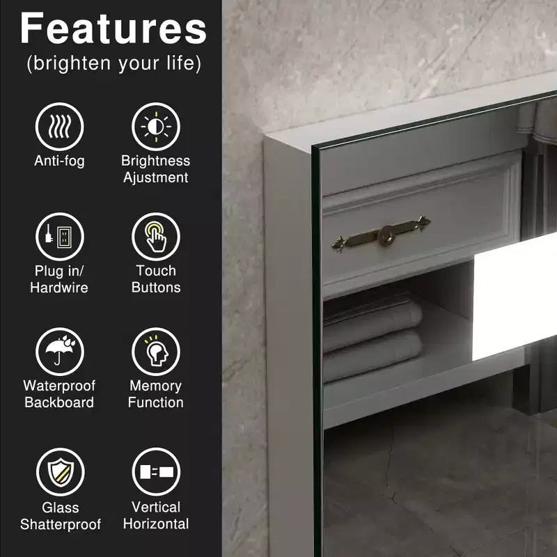 Dovelina LED Rectangle Anti-fog Bathroom Vanity Mirror