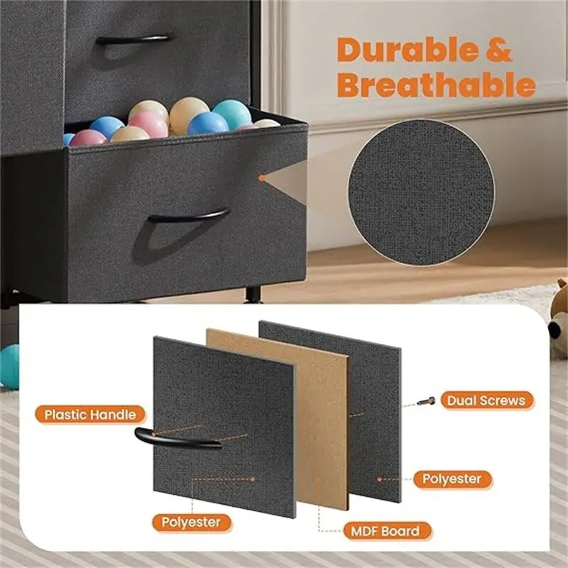 8-Drawer Fabric Dresser with Wooden Top