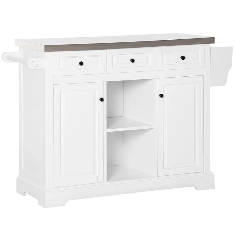 Rolling Kitchen Island with Storage, Stainless Steel Top, Spice Rack