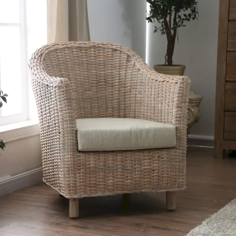 Natural/Grey Rattan Wicker Armchair, Single Seat
