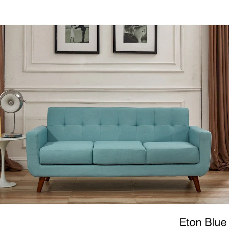 Linen Upholstered Tufted Mid-Century Sofa