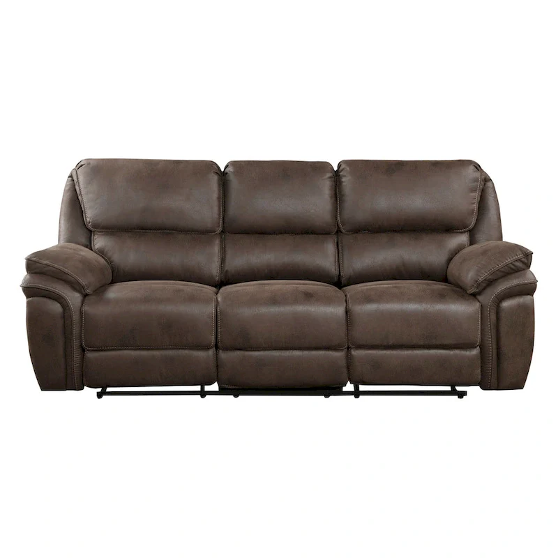 Tony 90 Inch Double Manual Recliner Sofa, Brown Microfiber, Solid Wood