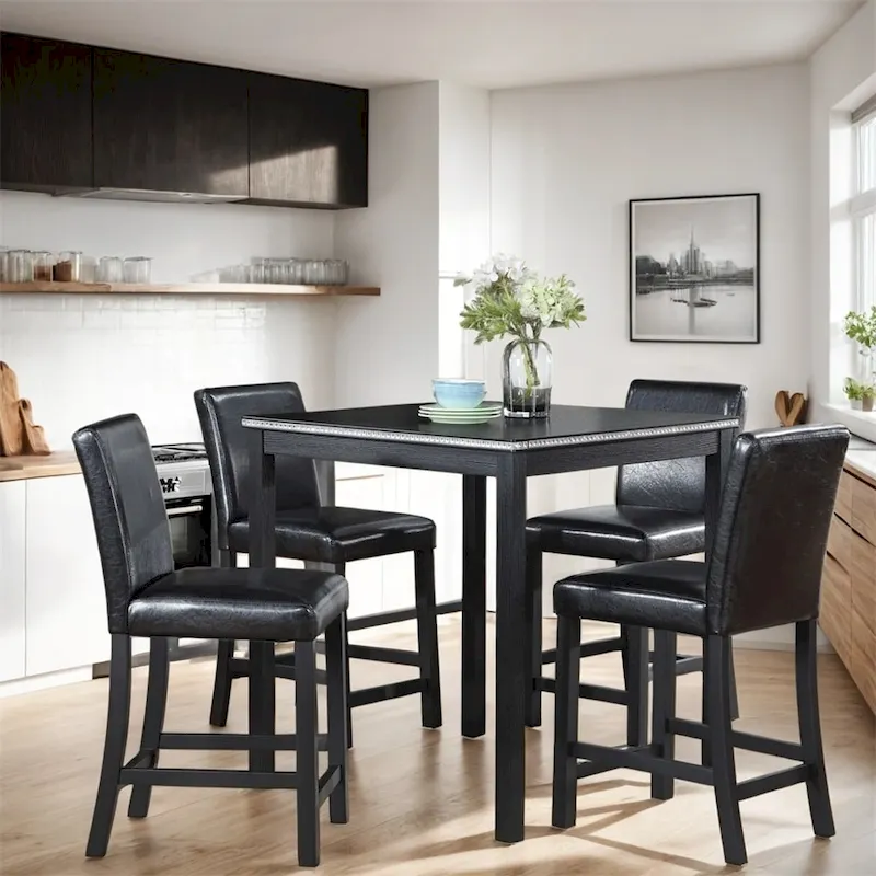 5-piece Wood Dining Counter Height Table and Chair Set
