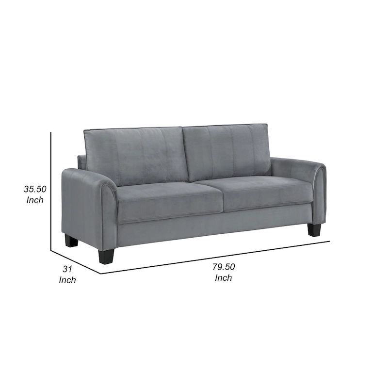 Dave Sofa, Gray Fabric, Rounded Armrests, Black Tapered Legs, 80 Inch