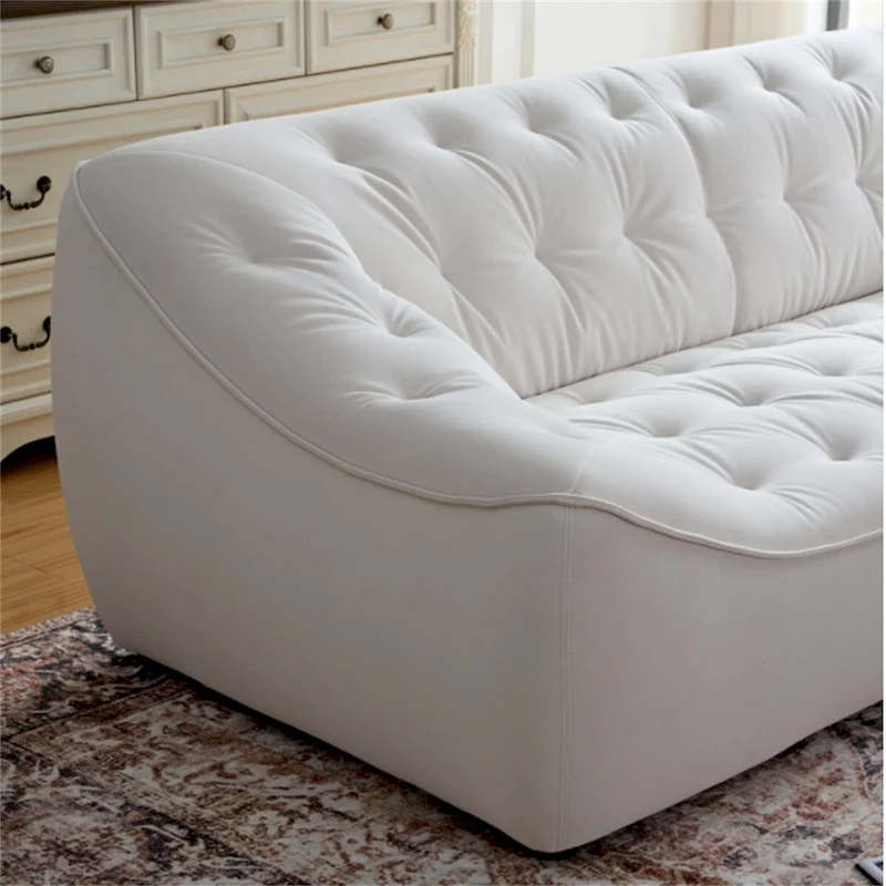 White Durable Fabric Sofa with Solid Wood Frame