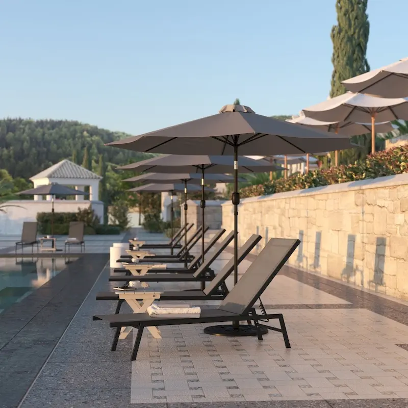 Set of 2 All-Weather Textilene Adjustable Chaise Lounge Chairs with Arms