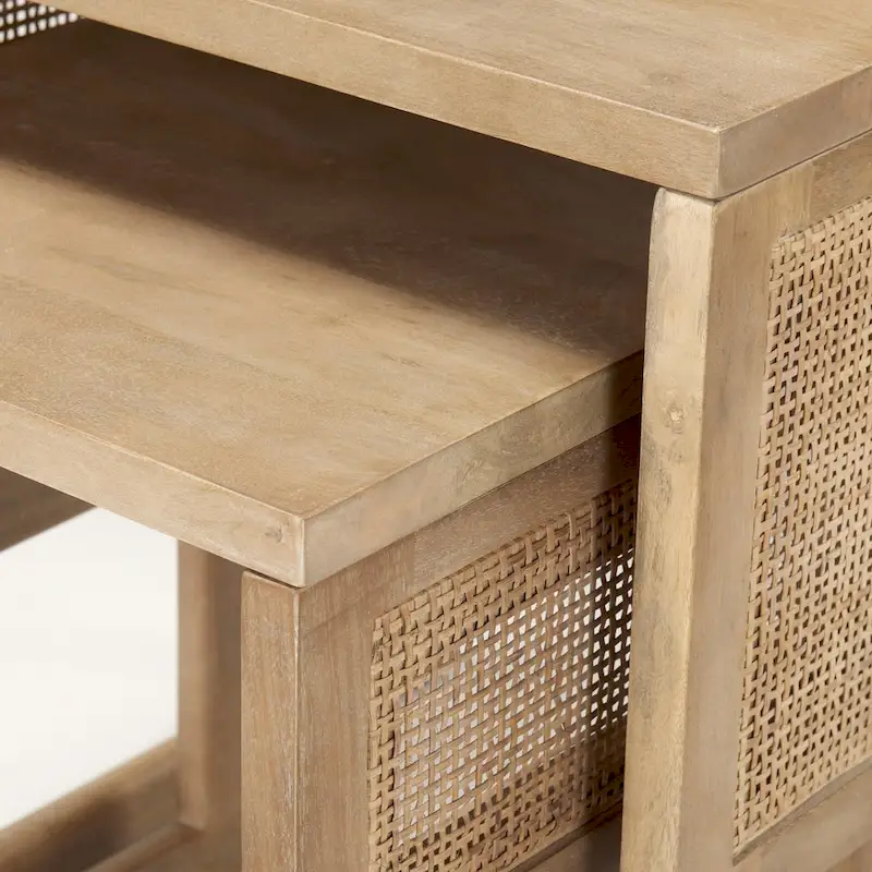 Grier Solid Wood With Cane Accents Square Nesting Accent Tables (Set of 2) - 20L x 20W x 23H