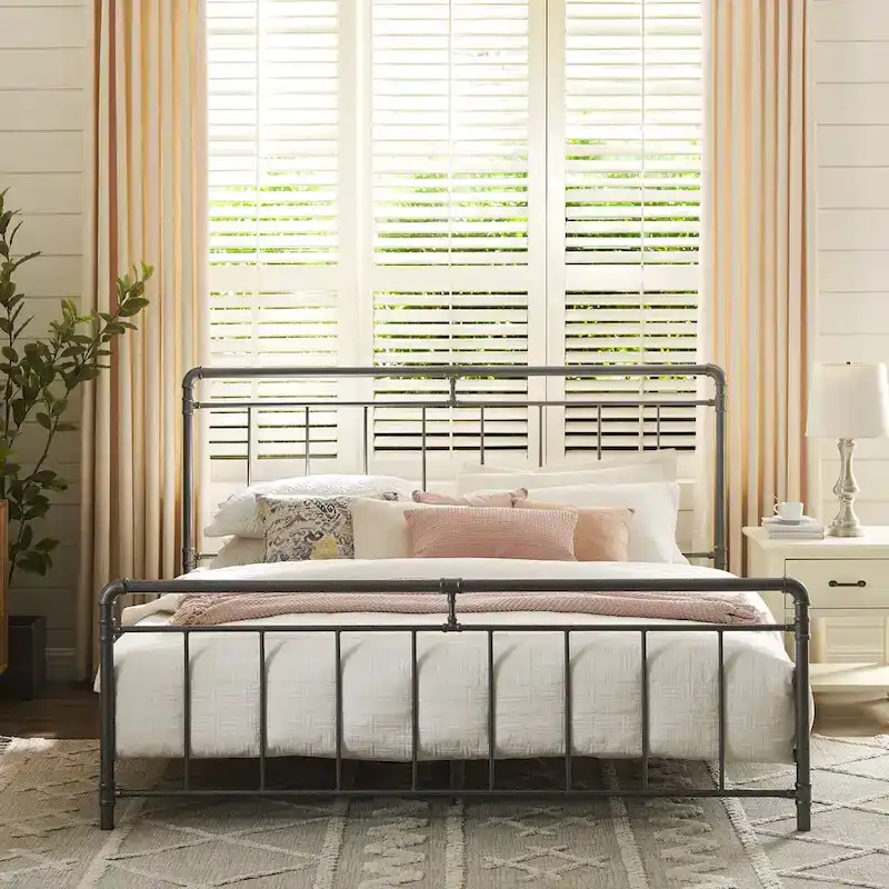 Retro Charcoal Black Metal Bed