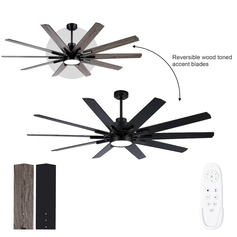 Silvester 72 in. Indoor Plywood Farmhouse Black Ceiling Fan with Integrated LED and Remote - 72 INCHES