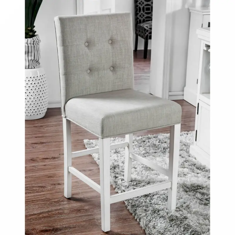 Set of 2 Fabric Counter Height Chair in Antique White and Light Gray