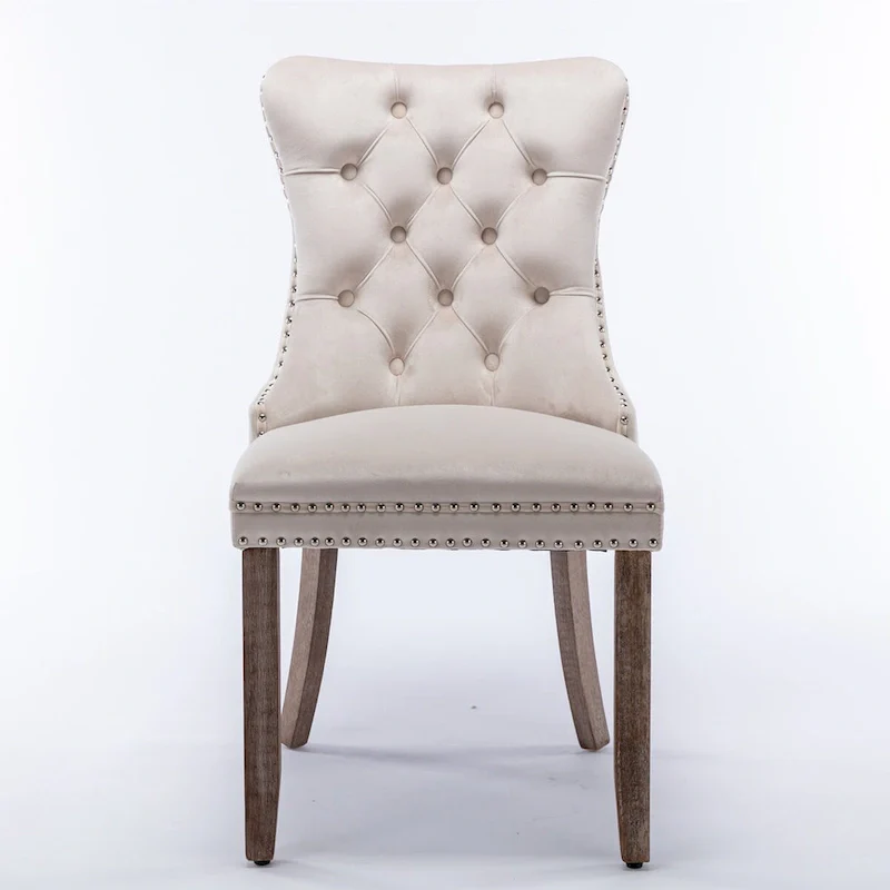 Set of 2 Velvet Tufted Upholstered Dining Chair with Wood Legs