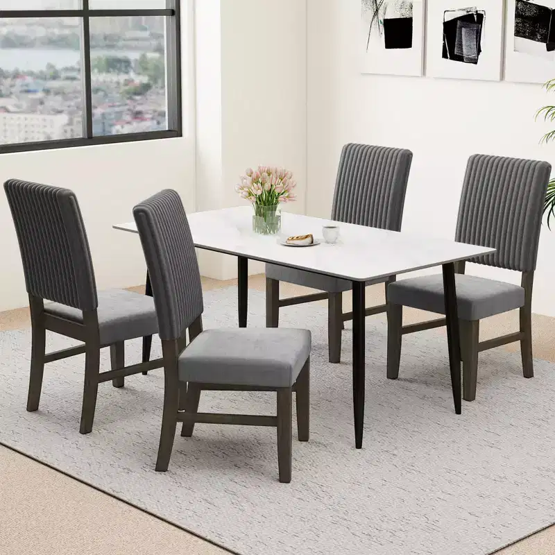 Costway Dining Chair Set of 4 Mid-Century Modern Velvet Fabric Upholstered Chairs