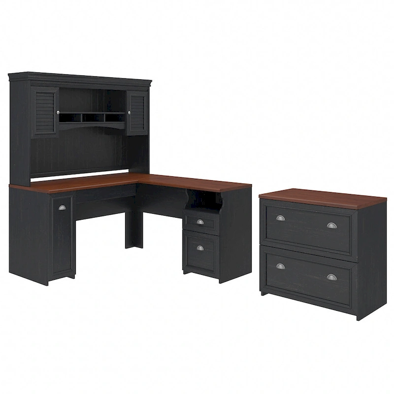 Fairview L Shaped Desk with Hutch and File Cabinet by Bush Furniture