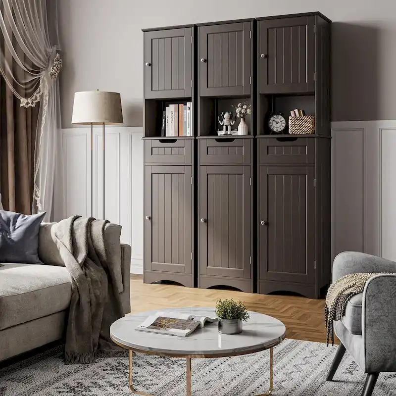 67 Tall 5-Tier Narrow Solid Wood Bathroom Linen Cabinet