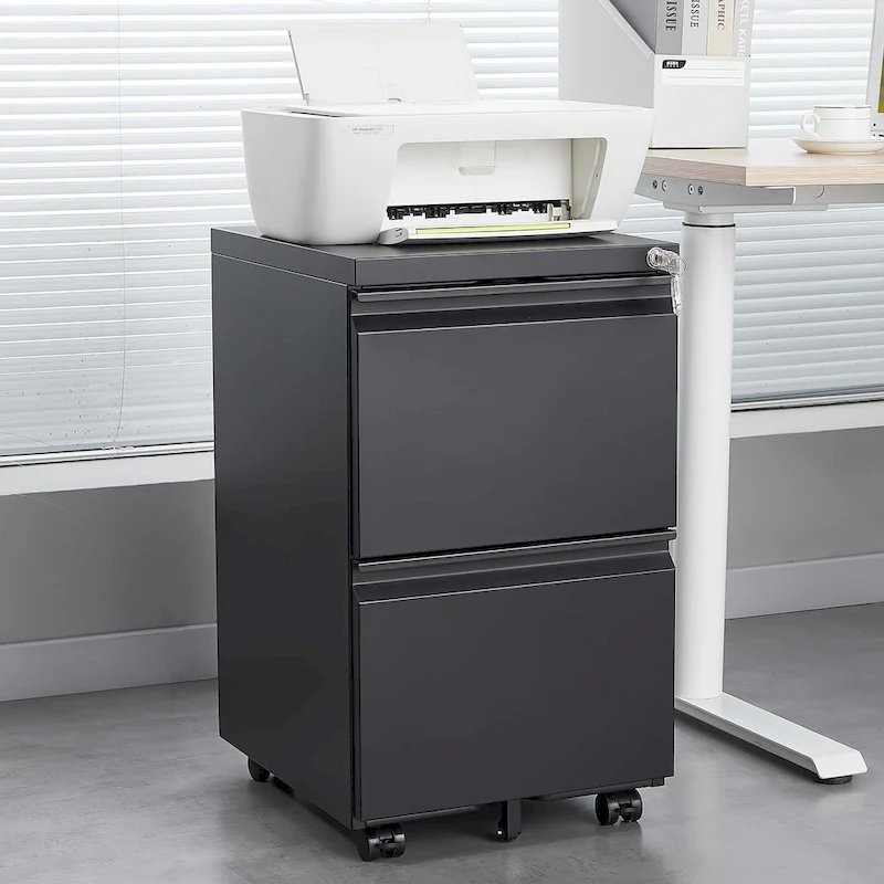 2 Drawer File Cabinet with Lock, Metal Mobile Filing Cabinet