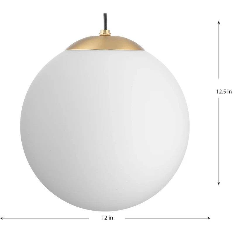 Atwell Collection Brushed Bronze and Opal Glass Globe Large Hanging Pendant Light - 12 in x 12 in x 12.5 in