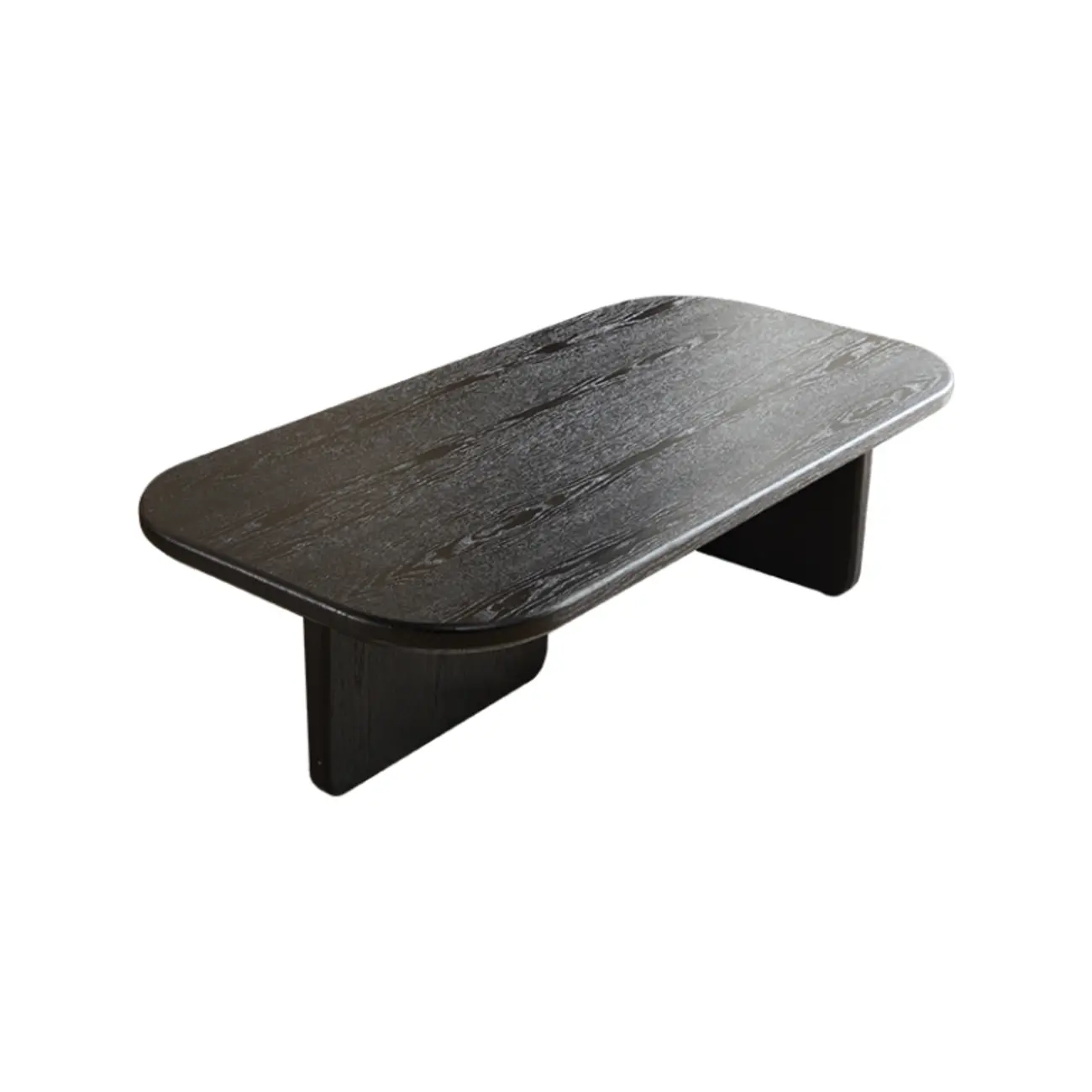 Minimalist Wood Grain Black Coffee Table with Double Pedestal