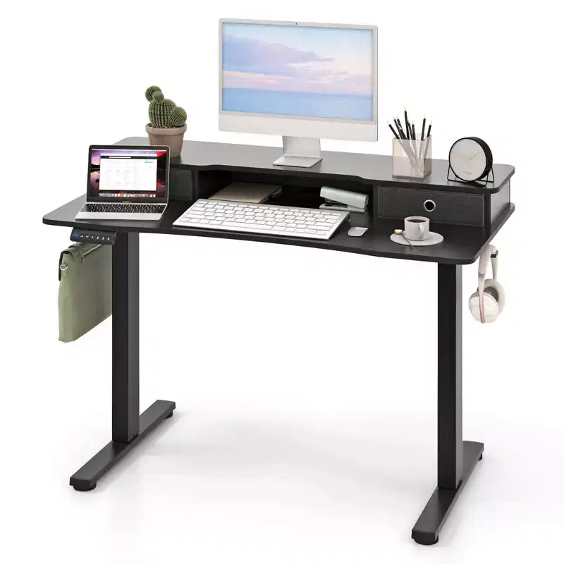 Costway 48x 24 Electric Standing Desk with 2 Drawers Monitor Stand Storage Shelf Brown/Black/White