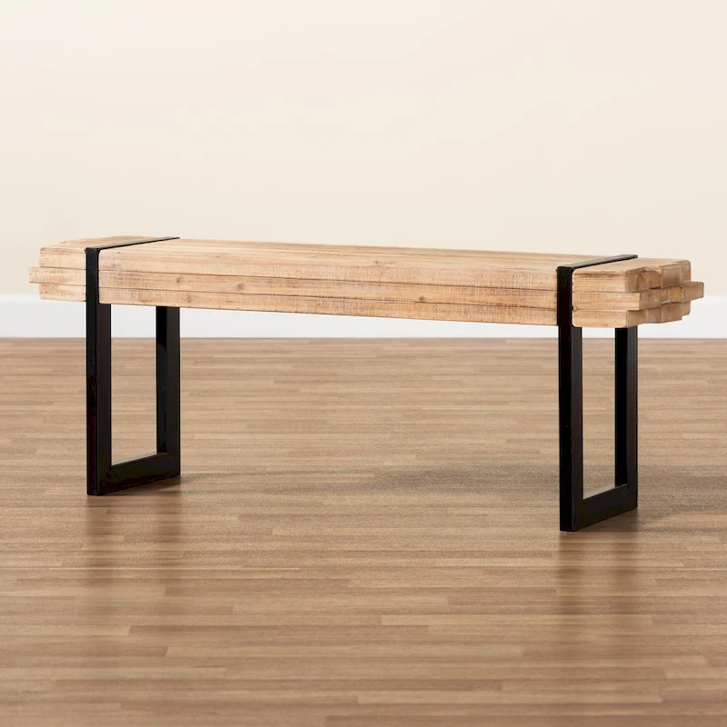 Henson Natural Brown Finished Wood and Black Finished Metal Bench