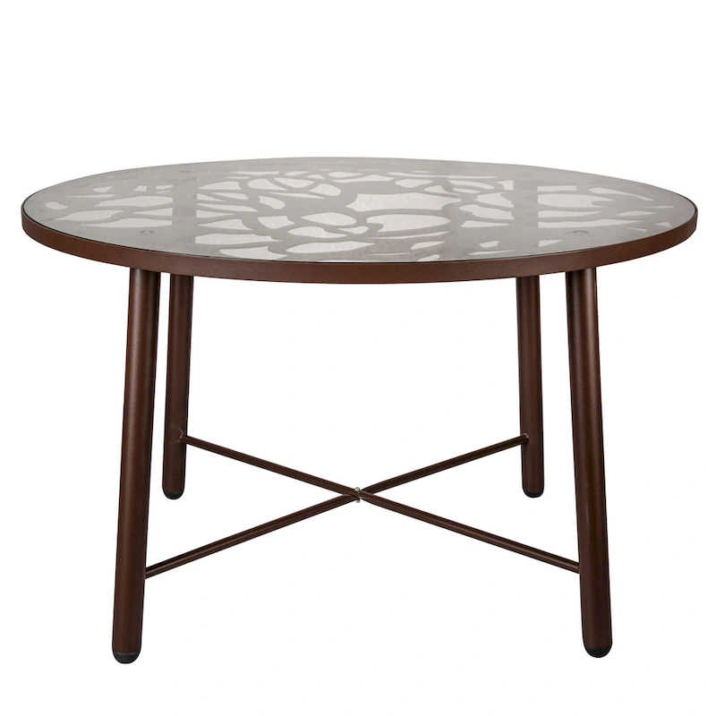 48 in. Round Outdoor Dining Table in Aluminum with Tempered Glass Tabletop - 47.25 x 47.25