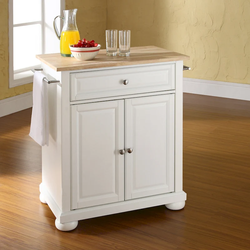 Crosley Alexandria Wood Top Portable Kitchen Island in White Finish - 18d x 31w x 33.5h