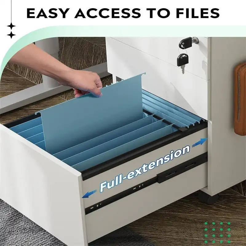 3 Drawer File Cabinet with Lock - 17.7 D x 15.5 W x 25.8 H