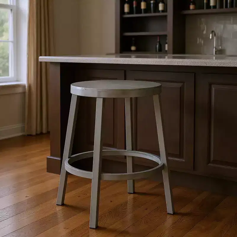 HomeRoots 30 White And Gray Faux Leather And Iron Swivel Low Back Bar Height Bar Chair