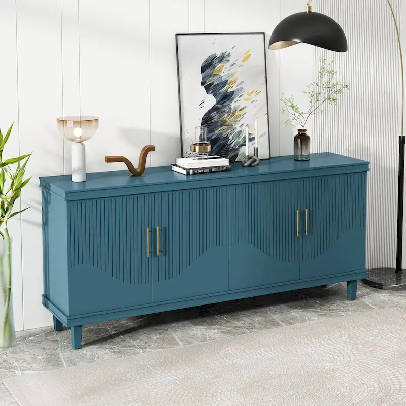 4-Door Storage Cabinet, Champagne/Blue, Fits 1–2 Users