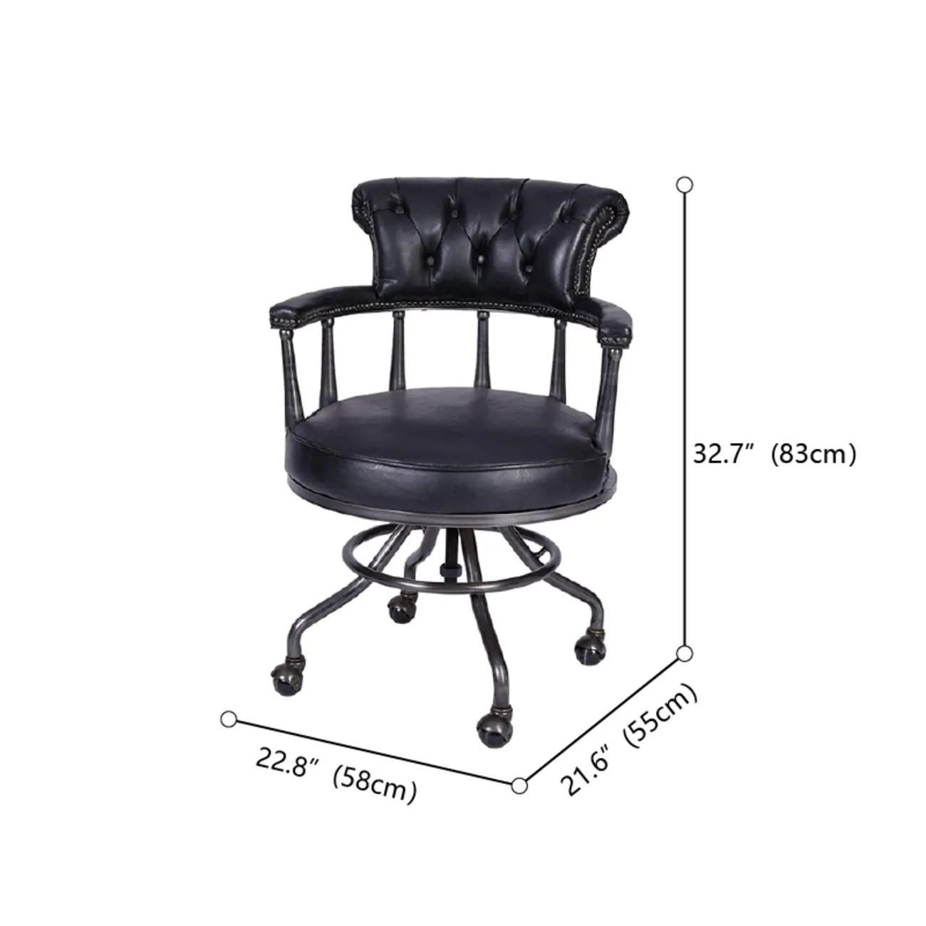 Black Chesterfield Office Chair in Antique Leather