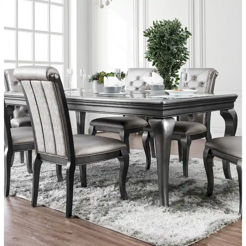 Grey Transitional 84-Inch Expandable Dining Table, Seats 6–8