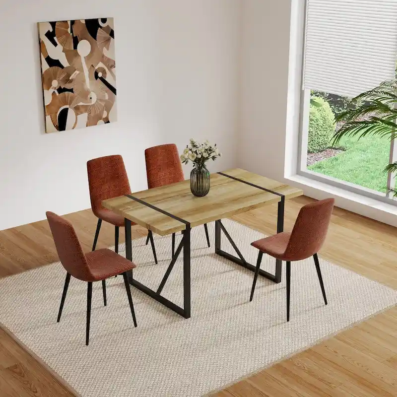 Dining Chairs Set of 4,Upholstered Dining Accent Chairs in linen Cushion Seat and Sturdy Black Metal Legs