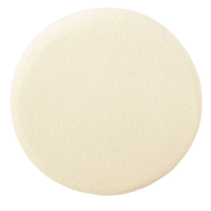 Round Upholstered top Ottoman on metal frame - Cream Faux Sheepskin