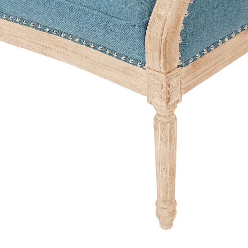Button-Tufted Upholstered Loveseat with Scrolled Arms and Nailhead Trim