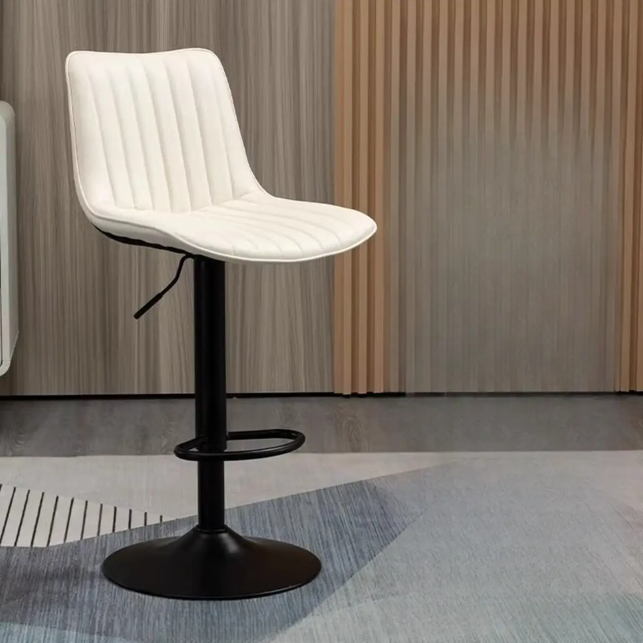 Modern Leather Upholstered Swivel Bar Stools Height Adjustable