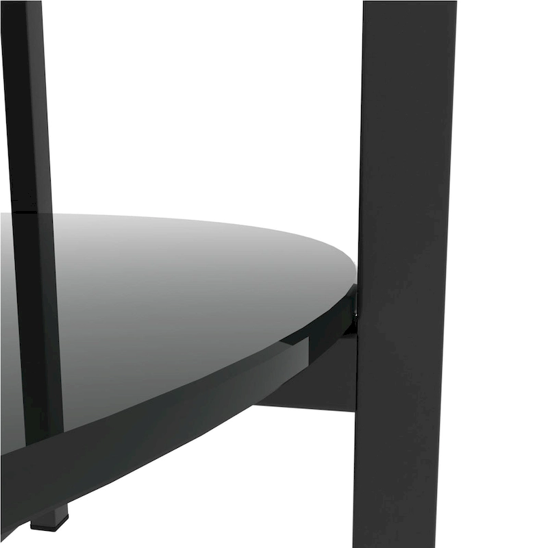 2-layer Round Tempered Glass End Table/Coffee Table with Iron Frame