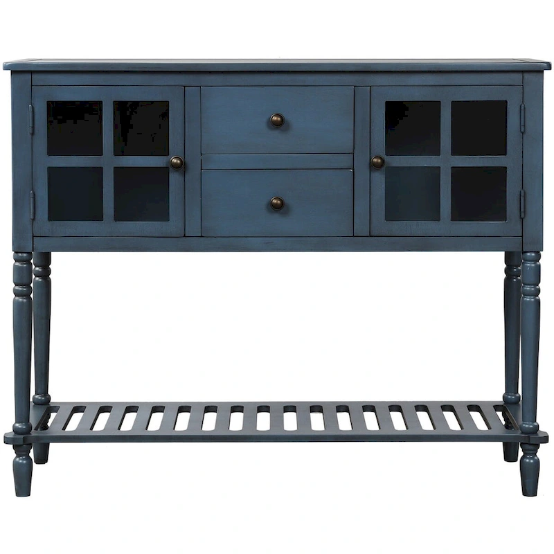 Farmhouse Antique Navy Wood Sideboard Console Table with Bottom Shelf - N/A