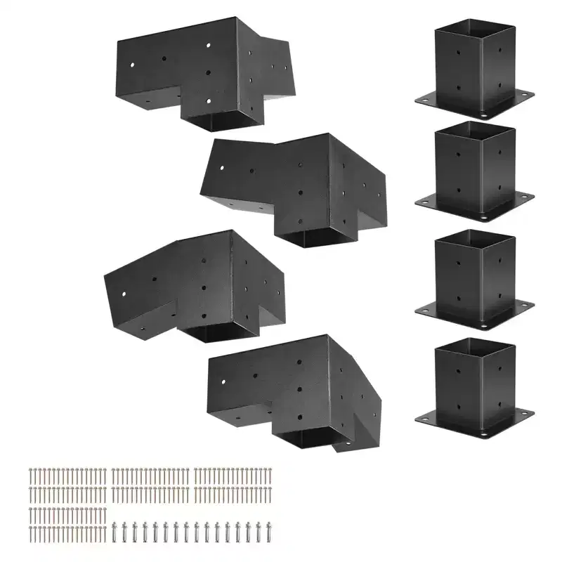 VEVOR Pergola Kit, 4x4 Inch 3-Way Slanted Bracket for 3.5x3.5 Inch Wood Beams in Actual Size, Carbon Steel Pergola Bracket, 8 Pcs, Black
