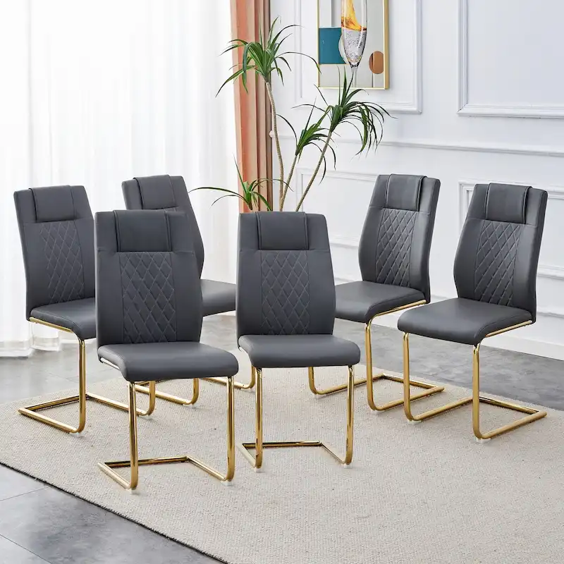 Modern Faux Leather Dining Chairs with Arched Metal Legs – Set