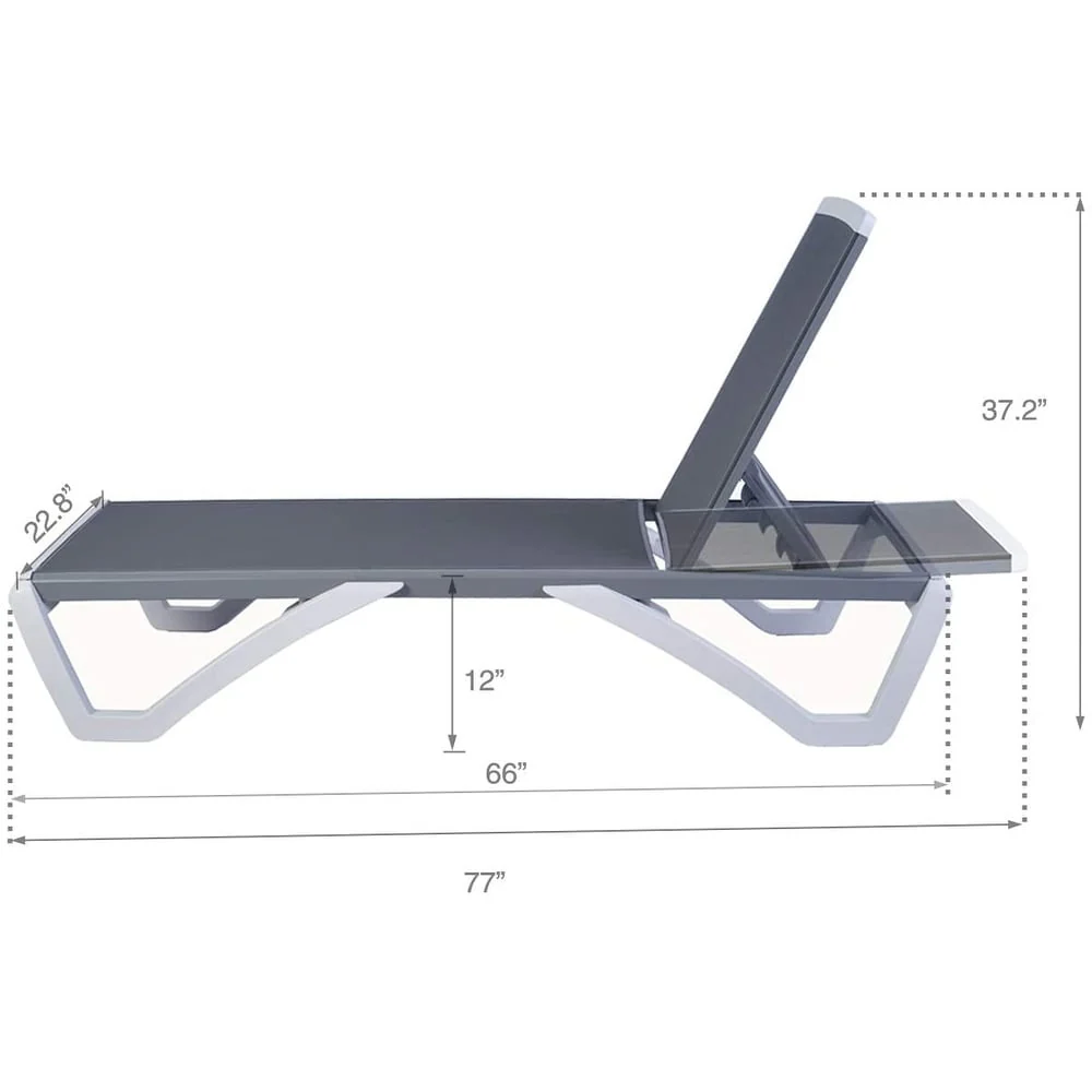 Kozyard Alan Full Flat Aluminum and Polypropylene Resin Legs Patio Reclining Adjustable Chaise Lounge