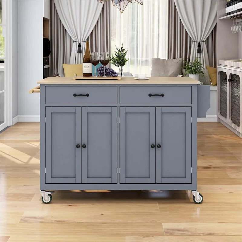 Kitchen Island Cart with Solid Wood Top and Locking Wheels