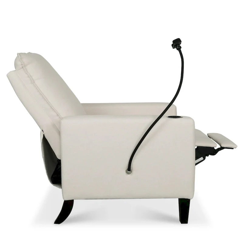 Modern Fabric Manual Recliner with Phone Holder, Cup Holder, Footrest