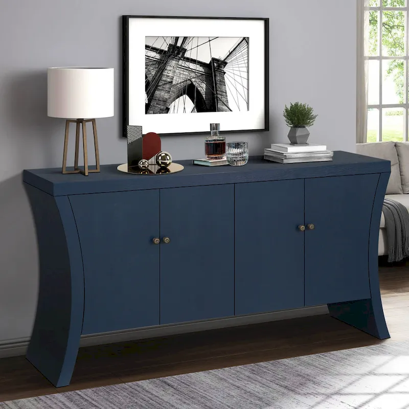 Black / Navy Blue / White Modern 4-Door Sideboard Buffet Cabinet, 59