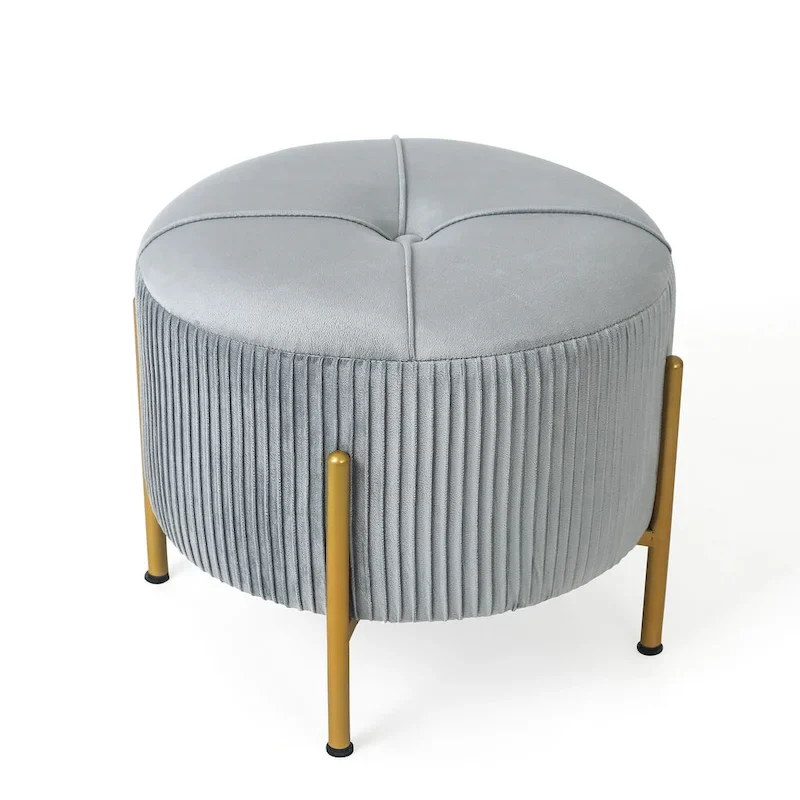 Adeco Round Ottoman 16.5 Foot Rest Stool with Metal Legs