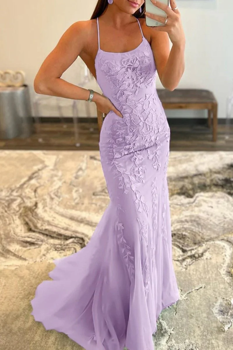 Mermaid Spaghetti Straps Lace Prom Dress