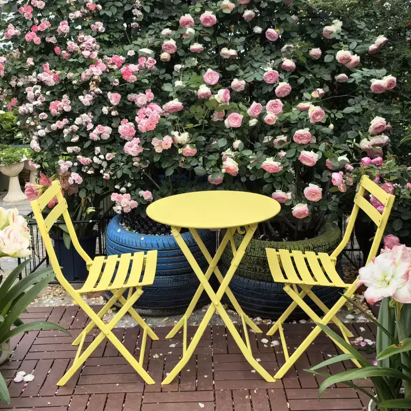 MAYEERTY 3 Piece White Foldable Patio Bistro Set, Round Table & Chairs