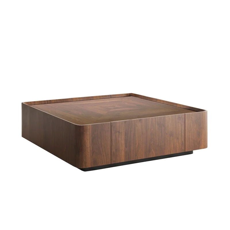 Mid-Century Modern Square Wood Coffee Table with Drawers