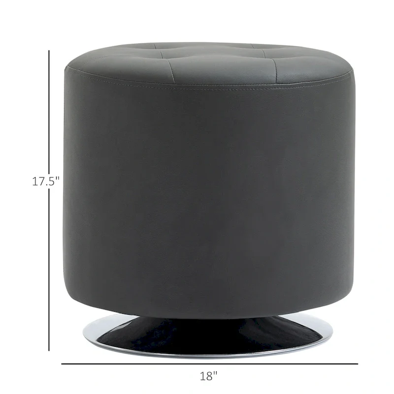 HOMCOM 360-deg Swivel Foot Stool Round PU Ottoman with Thick Sponge Padding and Solid Steel Base